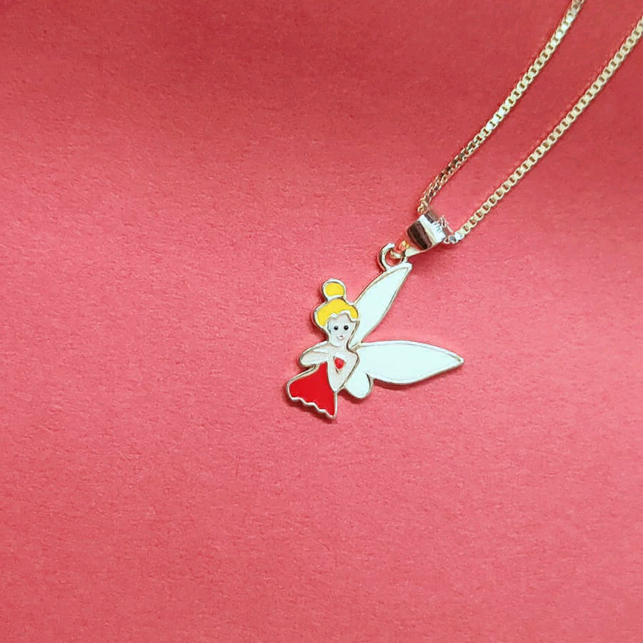 Red Enamel Fairy Pendant With Chain 